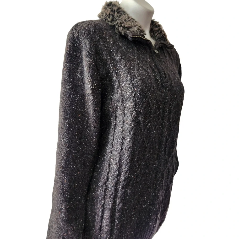 Buckle Black Men’s Cable Knit Mock Neck Sweater Size L‎ Gray Wool Blend